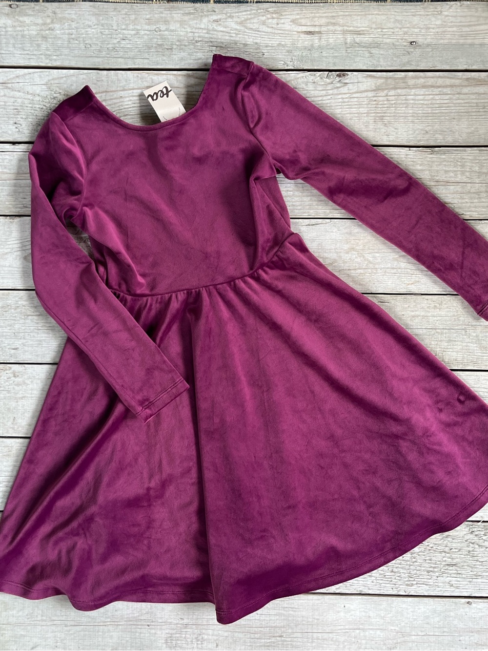 Tea Collection Girls Velour Long Sleeve Dress - Plum
